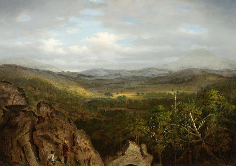 Paisaje de aguas tranquilas reflejando el cielo por Henry P. Hunt, óleo