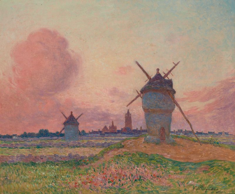 Marine scene at sunset by Ferdinand du Puigaudeau, oil painting