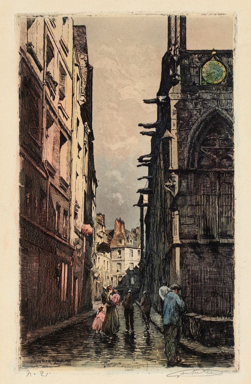 La rue Saint Séverin et une partie de l’église by Lucien Marcelin Gautier, impressionism