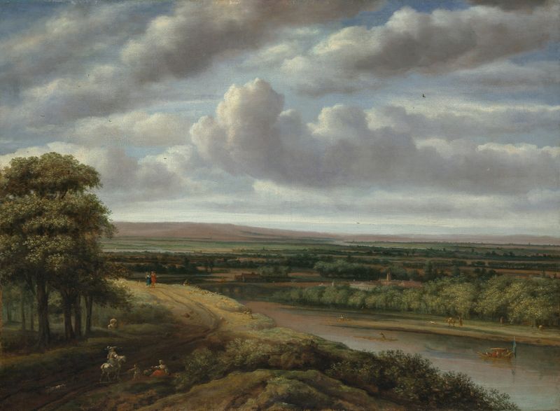 An Extensive Wooded Landscape by Philips Koninck, oil painting depicting a lush forest scene.