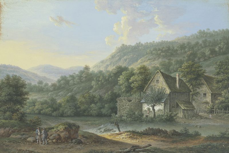 Landscape with a stream and two farmhouses, oil on canvas by Karl Franz Kraul