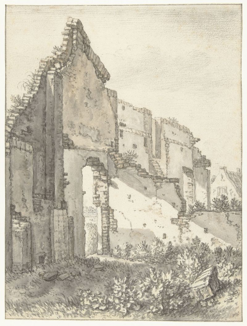 Ruïnes van een gebouw te Utrech by Herman Saftleven, depicting a crumbling building in sunlight.