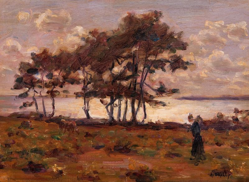 Paisagem de Aloysius C. O'kelly, óleo sobre tela representando a natureza vibrante e flores silvestres