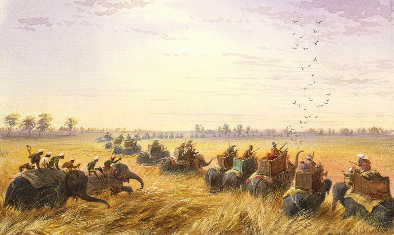 Conduciendo a través de la jungla en Devan Sarai, óleo sobre lienzo de Nicholas Chevalier