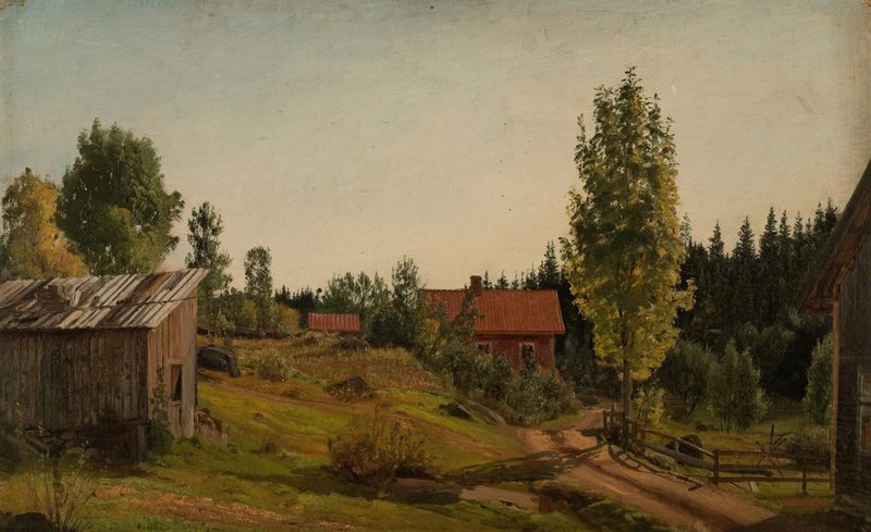 Paisaje de Fra Oklungen, Porsgrund de Amaldus Nielsen, pintura al óleo