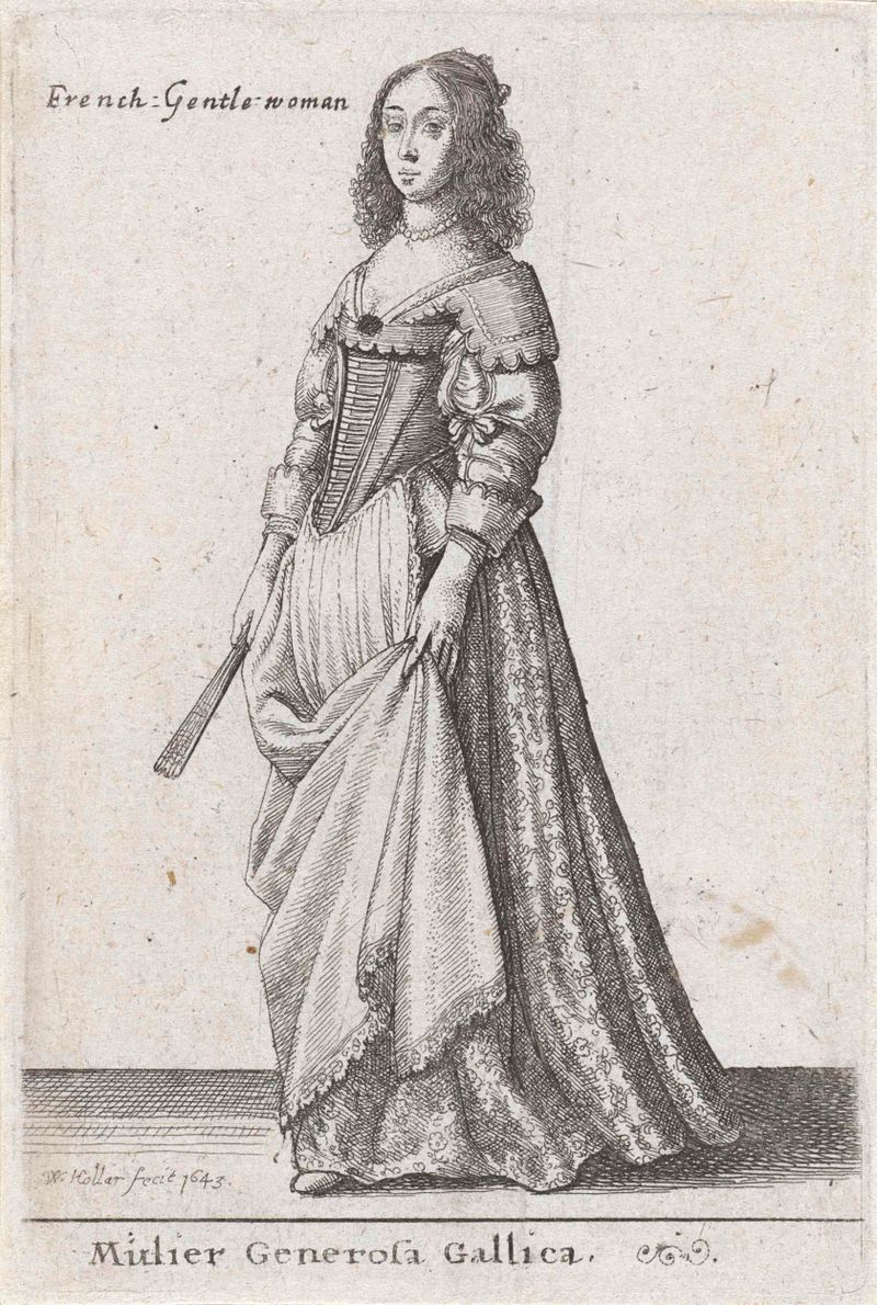 Retrato de uma nobre mulher em vestido fluido, gravura de Wenceslaus Hollar