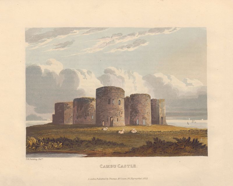 Cambu Castle by Theodore Henry Adolphus Fielding, oil on canvas, landscape with water and castle reflection