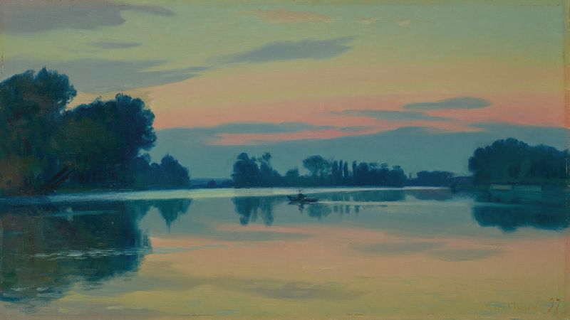 Bord de la rivière, óleo sobre tela de Charles Guilloux, retratando uma cena tranquila à beira do rio