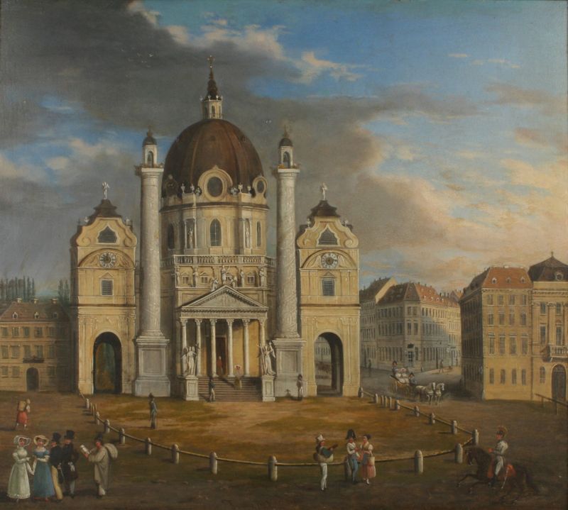 Blick auf die Karlskirche by Franz Alt, Baroque architecture, gold dome against blue sky