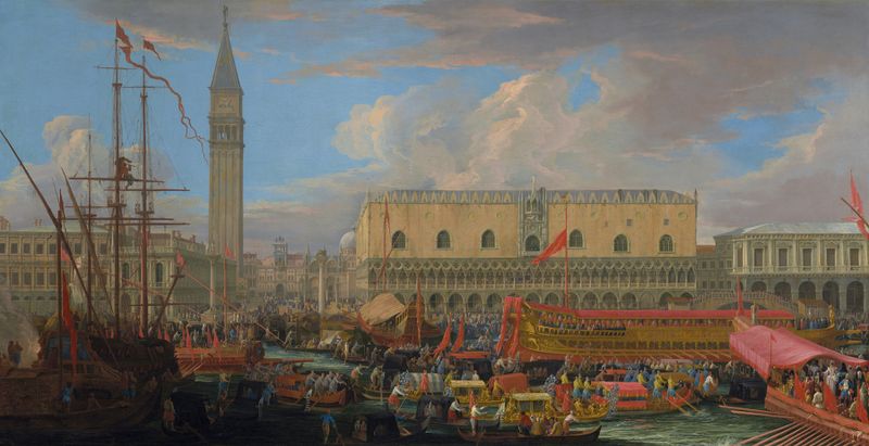 The Bucintoro Departing from the Bacino di San Marco, oil painting by Luca Carlevarijs