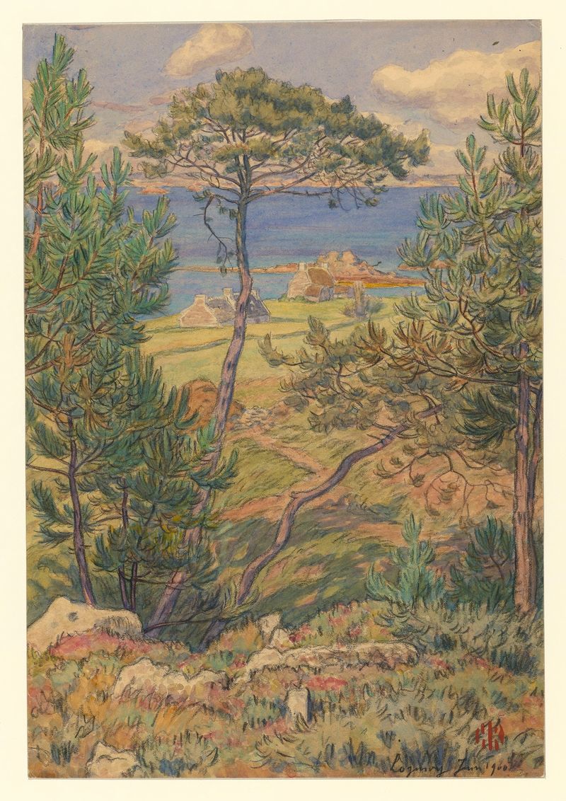 Paisaje marino con azules y verdes en espiral de Henri Rivière, medio desconocido