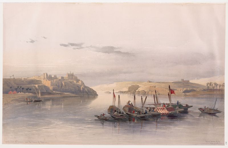Vista general de Esouan y la Isla de Elephantine, óleo sobre lienzo de David Roberts