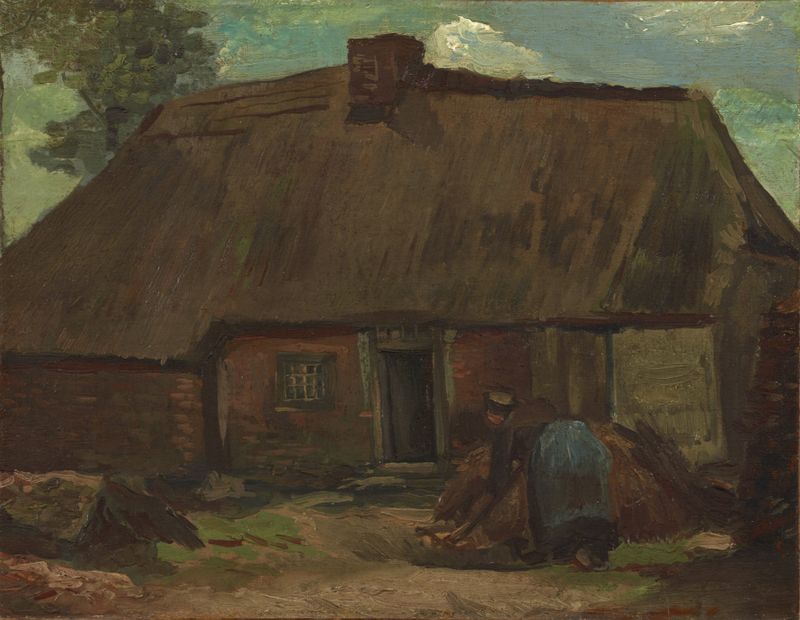 Cottage with peasant woman digging, óleo sobre lienzo de Vincent van Gogh