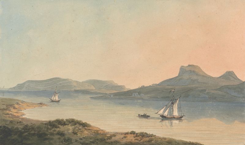Landscape with the early castle of Diganwy by John Warwick Smith, oil painting.