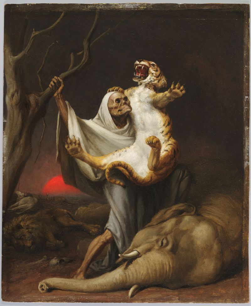 Escena alegórica que representa la muerte, óleo sobre tabla de William Holbrook Beard