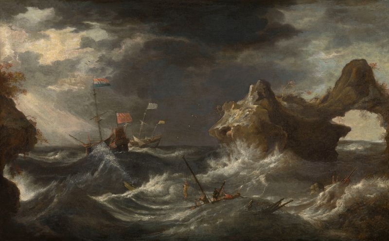 Marine scene with turbulent waves by Pieter Mulier the Elder, oil painting