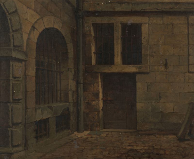 Old Courtyrad of Antwerp Town Hall, oil on canvas by Henri François Schaefels