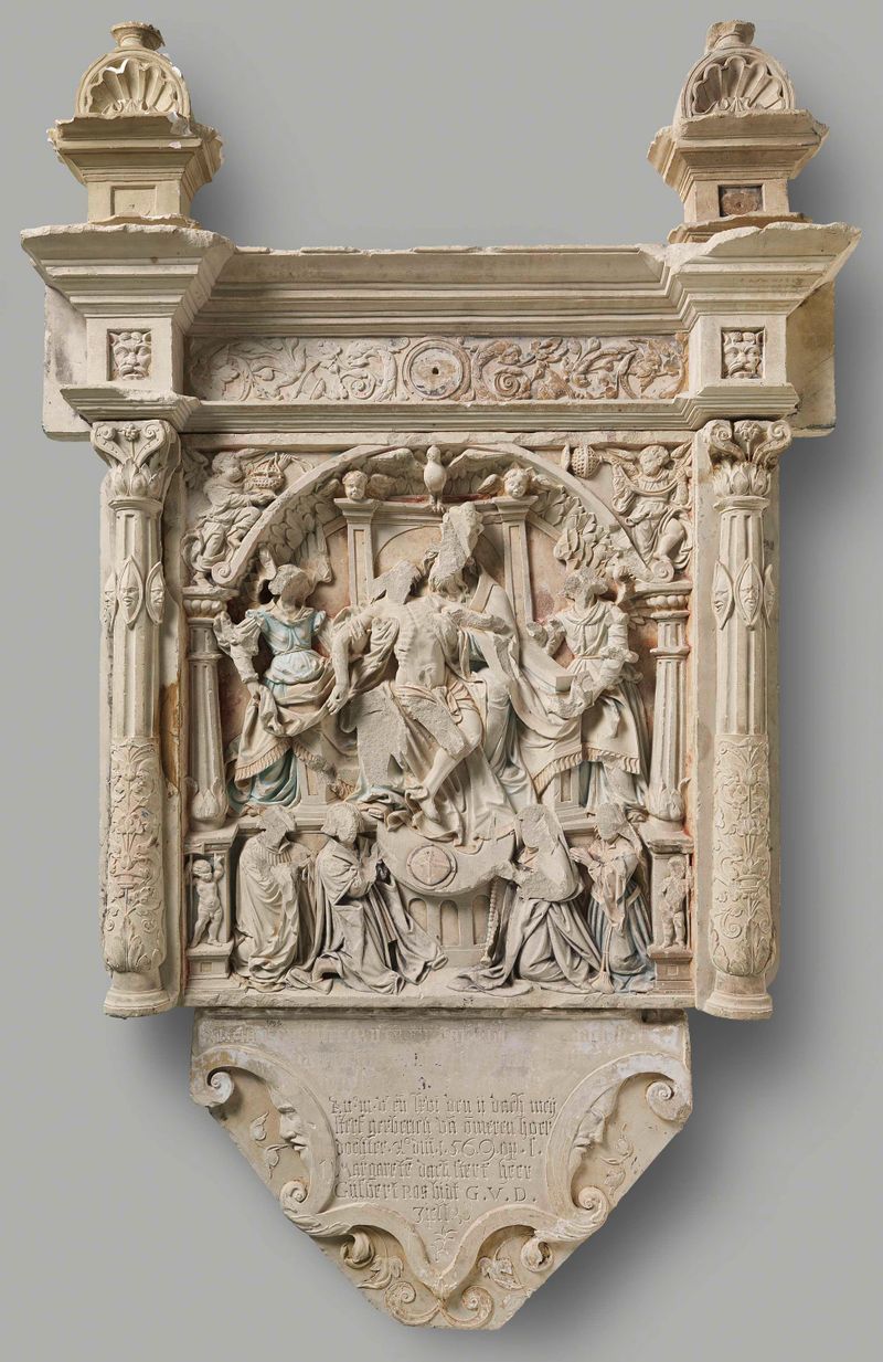 Epitaph for the Ros Family with the Seat of Mercy, stone sculpture by Arnt van Tricht