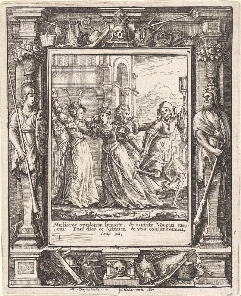 Grabado de Wenceslaus Hollar que representa a una reina en contemplación de la muerte