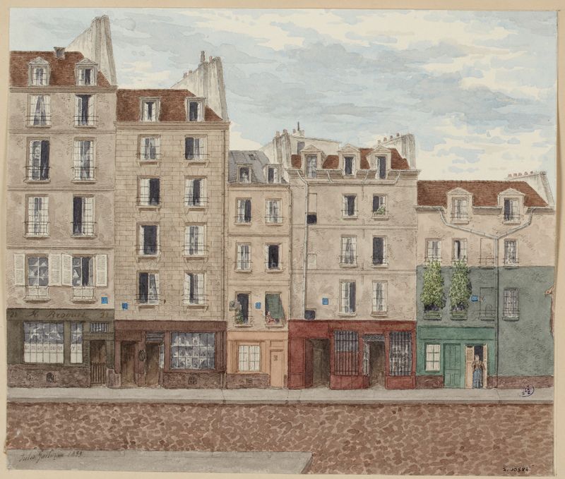 Urban landscape oil painting by Jules Gaildrau depicting Rue des Filles-Dieu.
