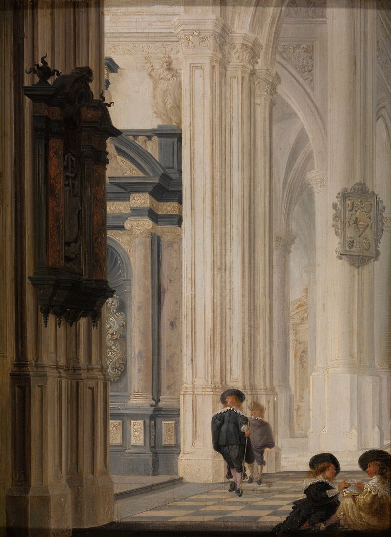 Interior of a church, oil on panel by Dirck van Delen
