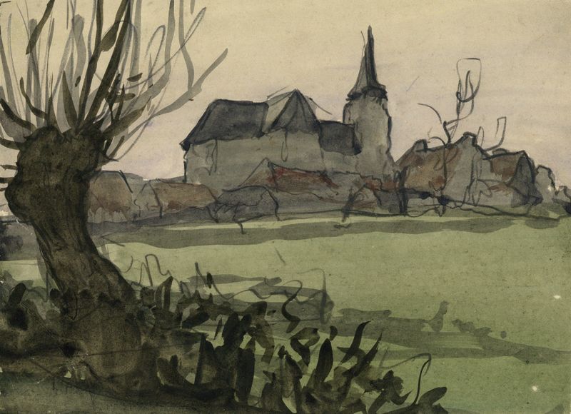 Paisaje con Sint Salvatorkerk de Alfred Ost, 1910, pintura al óleo