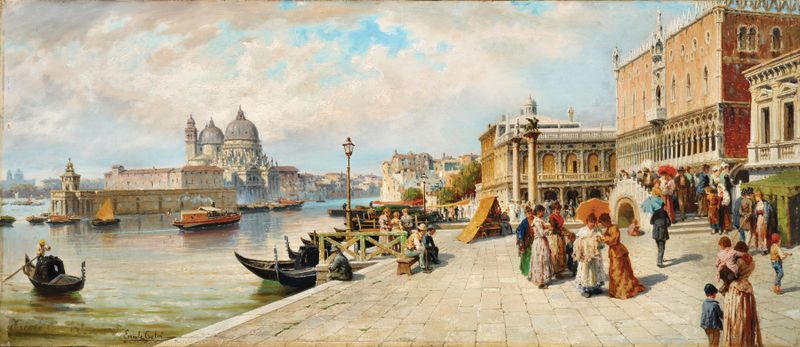 Venetian architecture scene, oil on canvas by Ercole Calvi