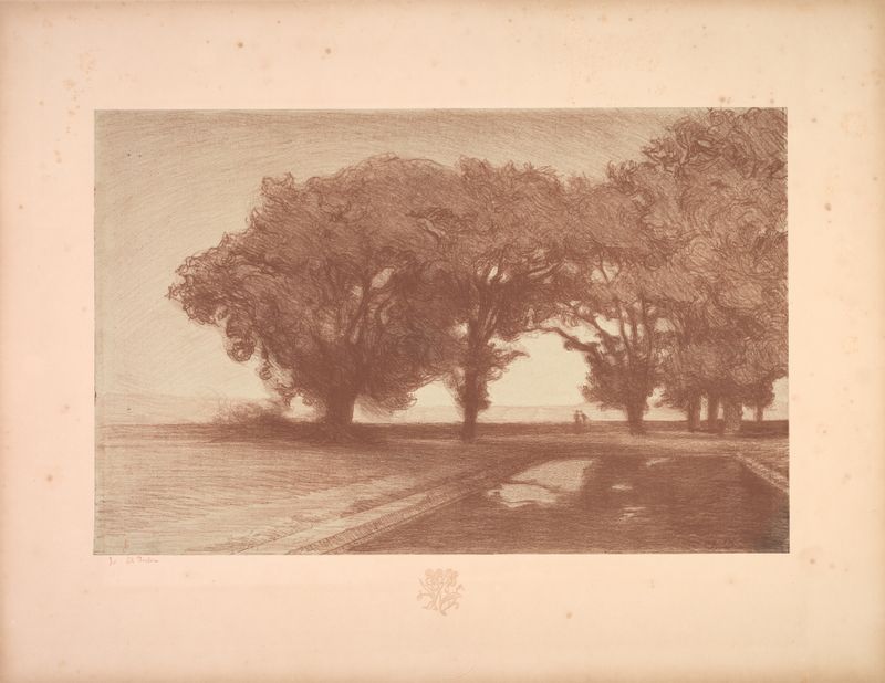 Color lithograph by Charles Marie Dulac depicting pansies in a landscape setting.