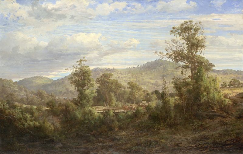 Landscape with a river at sunset, oil painting by Louis Buvelot