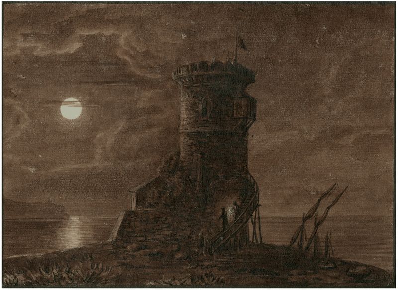 Farol à noite, óleo de Otto Howen
