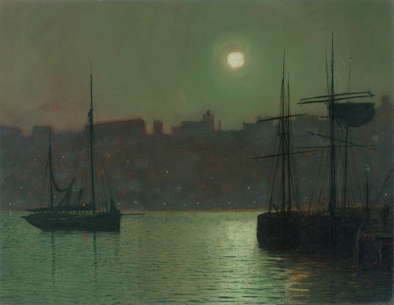 Old Scarborough de John Atkinson Grimshaw, pintura a óleo paisagística vitoriana