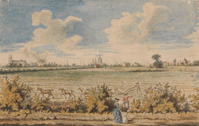 Paisaje con Westminster Abbey y la Catedral de San Pablo de Nathaniel Smith, óleo.