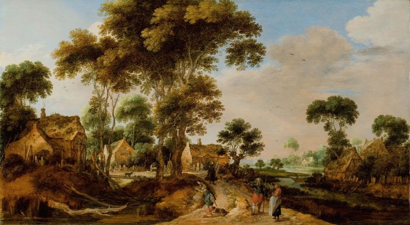 Landscape featuring a dirt road and lush greenery by Gillis Claesz. de Hondecoeter, oil painting