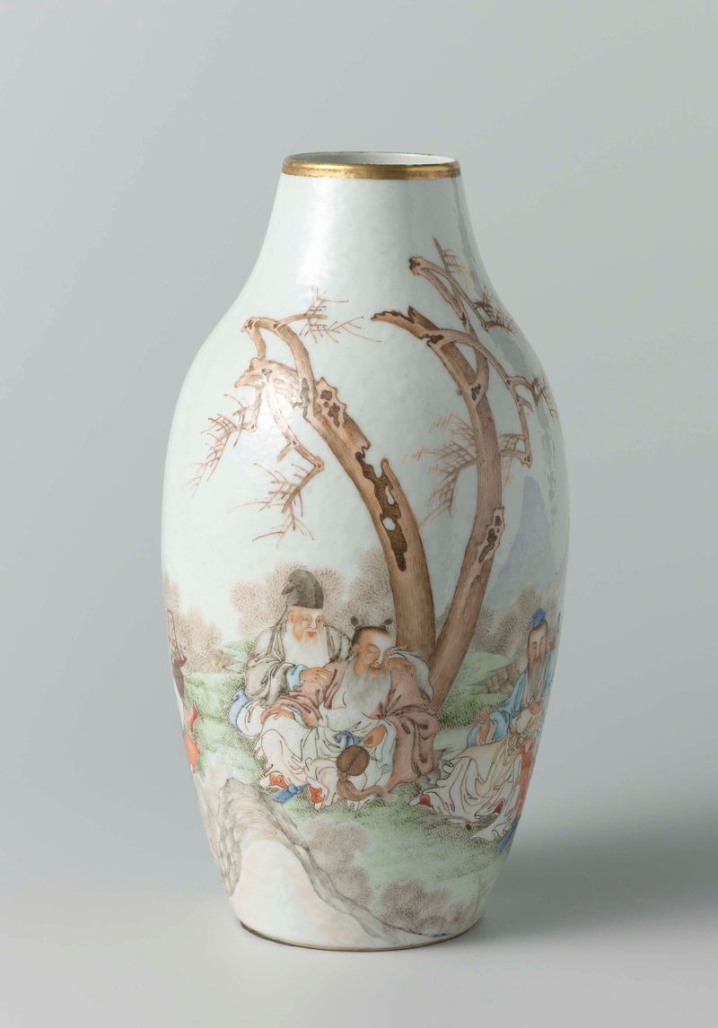 Jarrón ovoide con Ocho Inmortales en un paisaje, porcelana, artista desconocido