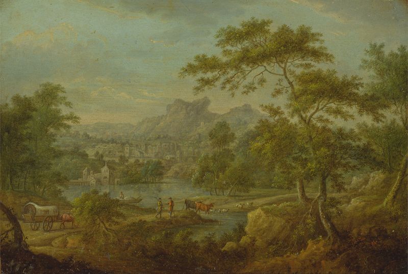 An Imaginary Landscape with a Wagon de Thomas Smith of Derby, óleo