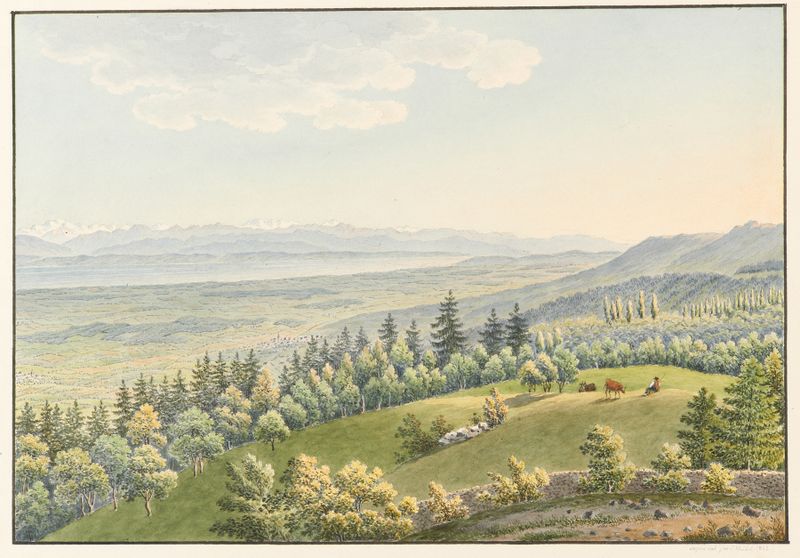Landscape with hills and light, oil on canvas by Jakob Samuel Weibel