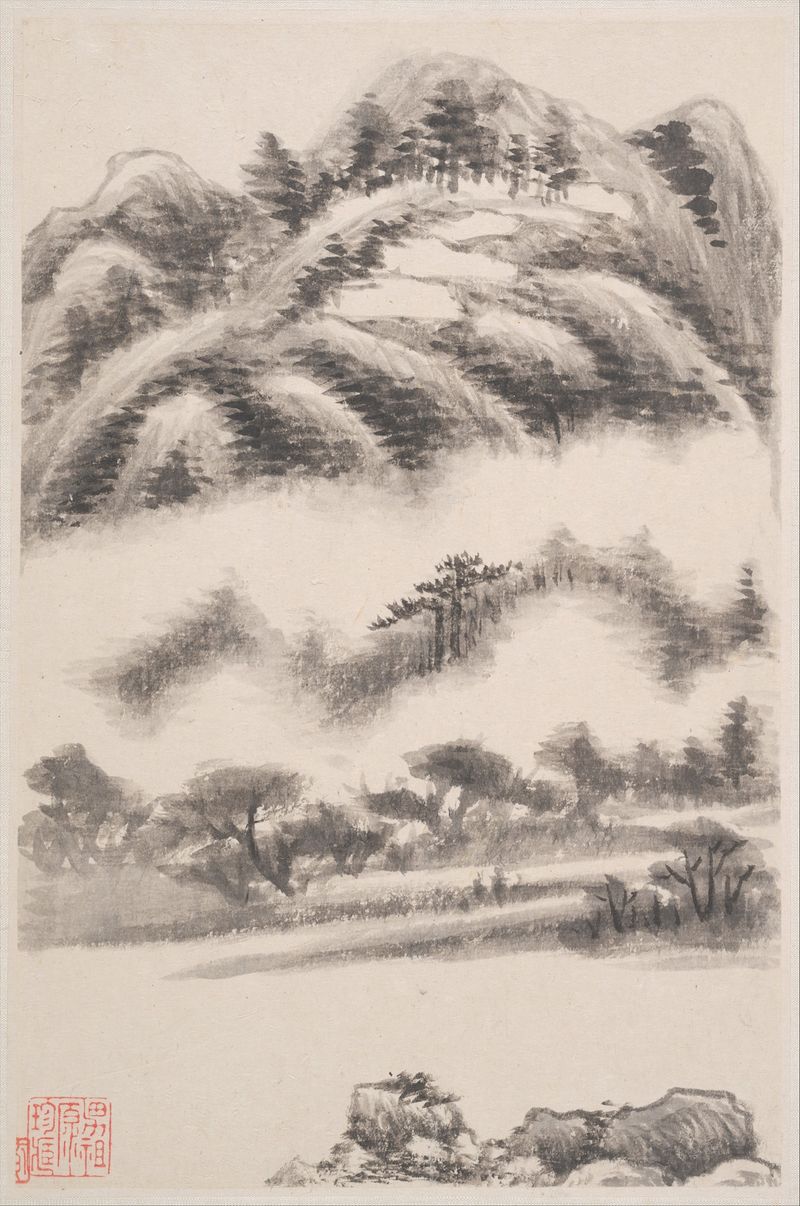 Landscape with mountains and river by Dong Qichang, Chinese Traditional