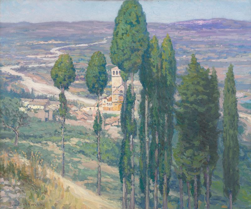 Landscape of rolling hills in The Umbrian Valley, Italy by Frederick Gottwald, oil on canvas