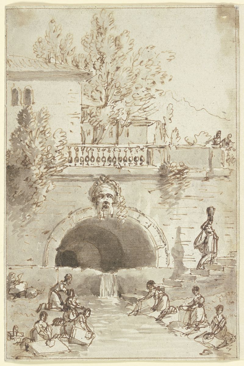 Wäscherinnen an einem alten Brunnen de Hubert Robert, mulheres em uma fonte.