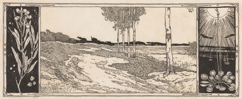 Pintura al óleo de paisaje de Willem Wenckebach con colinas y un cielo tenue.