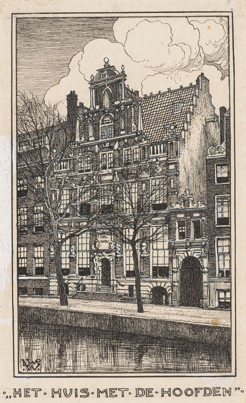 Arquitetura de Het Huis met de Hoofden te Amsterdam de Willem Wenckebach, óleo sobre tela