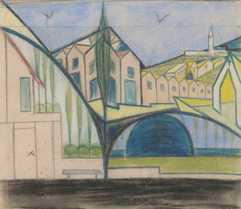 Model of a bridge in Verona by Georges Pitoëff, medium unknown
