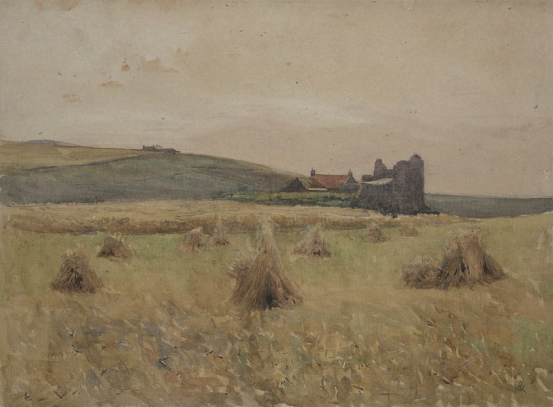 Wheatfield by Alfred Rudolph Waud, watercolor on paper, depicting a golden wheat field under a luminous sky.
