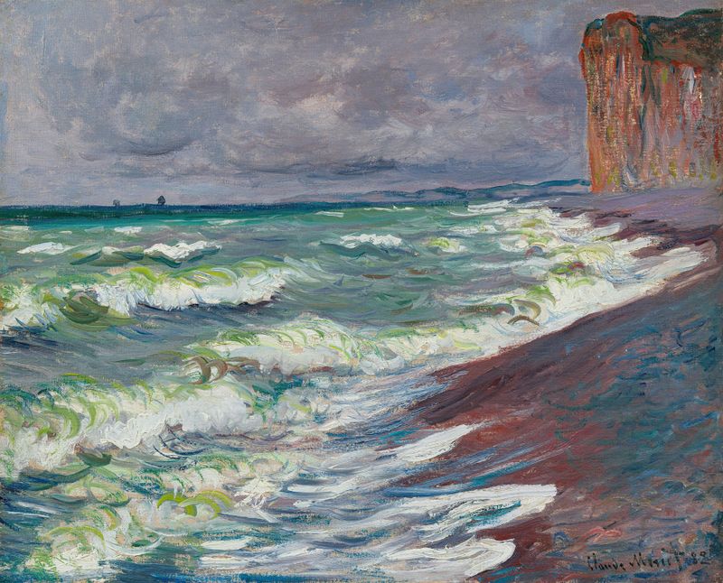 Mer agitée à Pourville de Claude Monet, pintura al óleo que muestra olas de mar turbulentas.