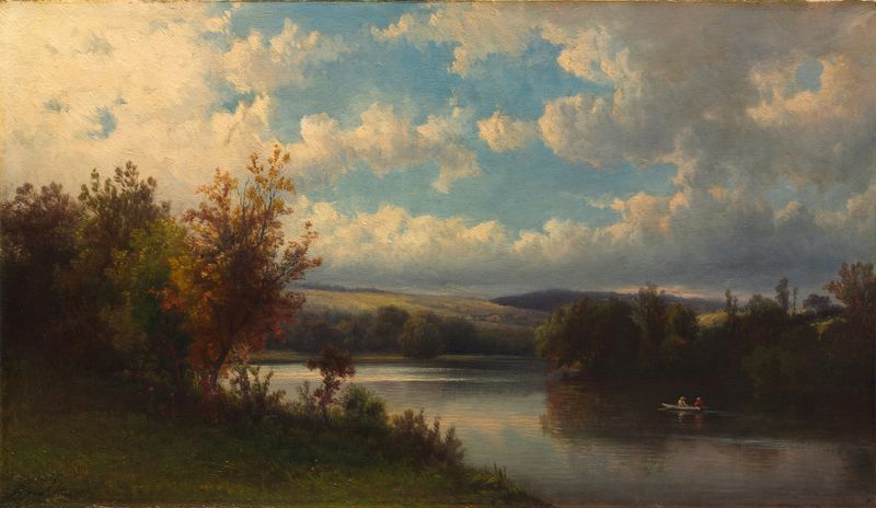 Landscape near Granby, Connecticut by Hendrik Dirk Kruseman van Elten, oil painting of hills and sunlight.