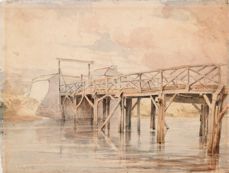 Old London Bridge en el río Dodder, pintura al óleo de George Victor du Noyer