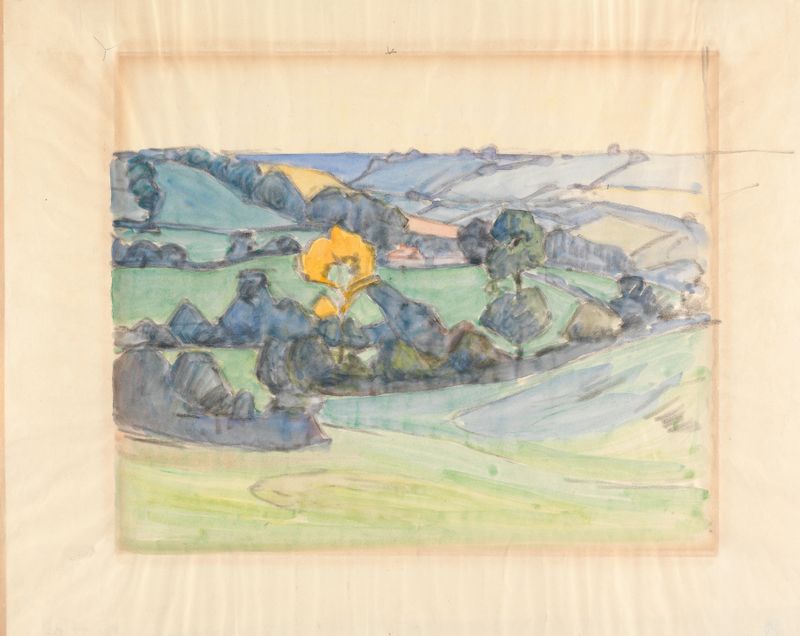 Near Brimley Hill by Robert Polhill Bevan, oil painting depicting a vibrant landscape.