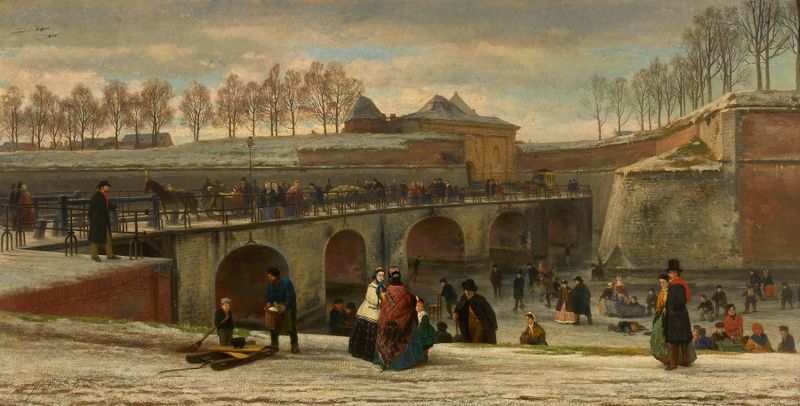 La porte de Borgerhout by Florent Crabeels, oil on canvas depicting an archway with sunlight and foliage.
