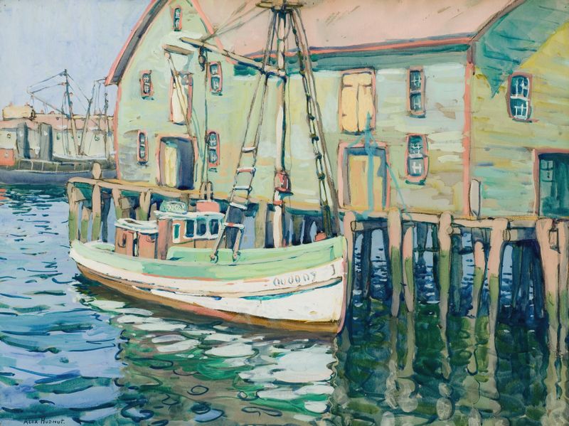 Barcos en el muelle en estilo impresionista de Alexander M. Hudnut