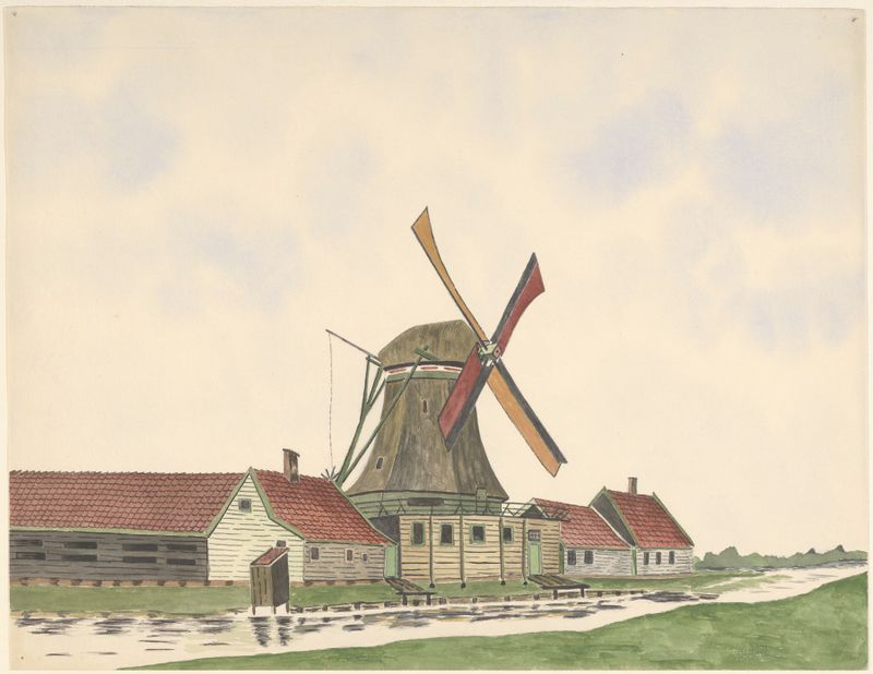 Paisaje de un molino de papel con luz y sombra de Johannes Nicolaas Eijman